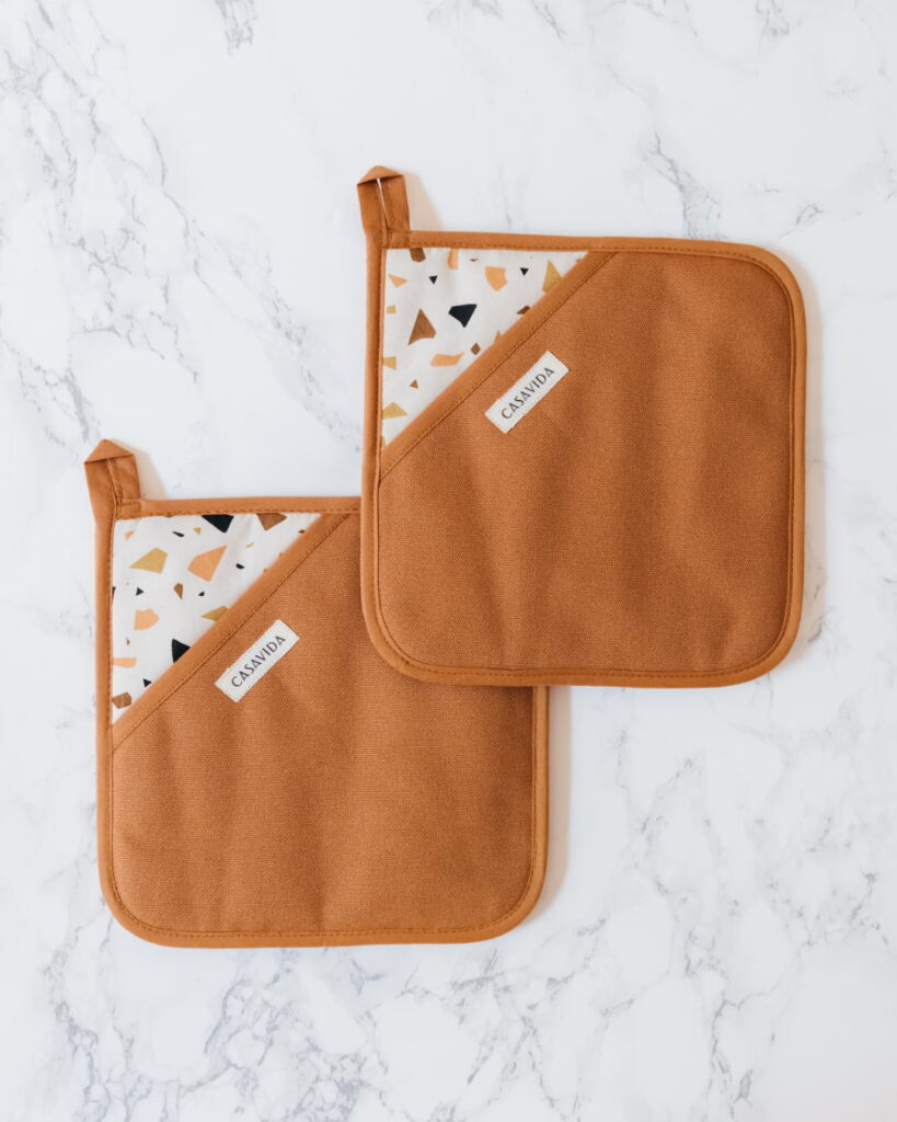 Lot De 2 Maniques En Coton Et Lin - 17 Cm, Motif Damier Jaune-Brun | Protection Contre La Chaleur Pour Four Et Casseroles - 12