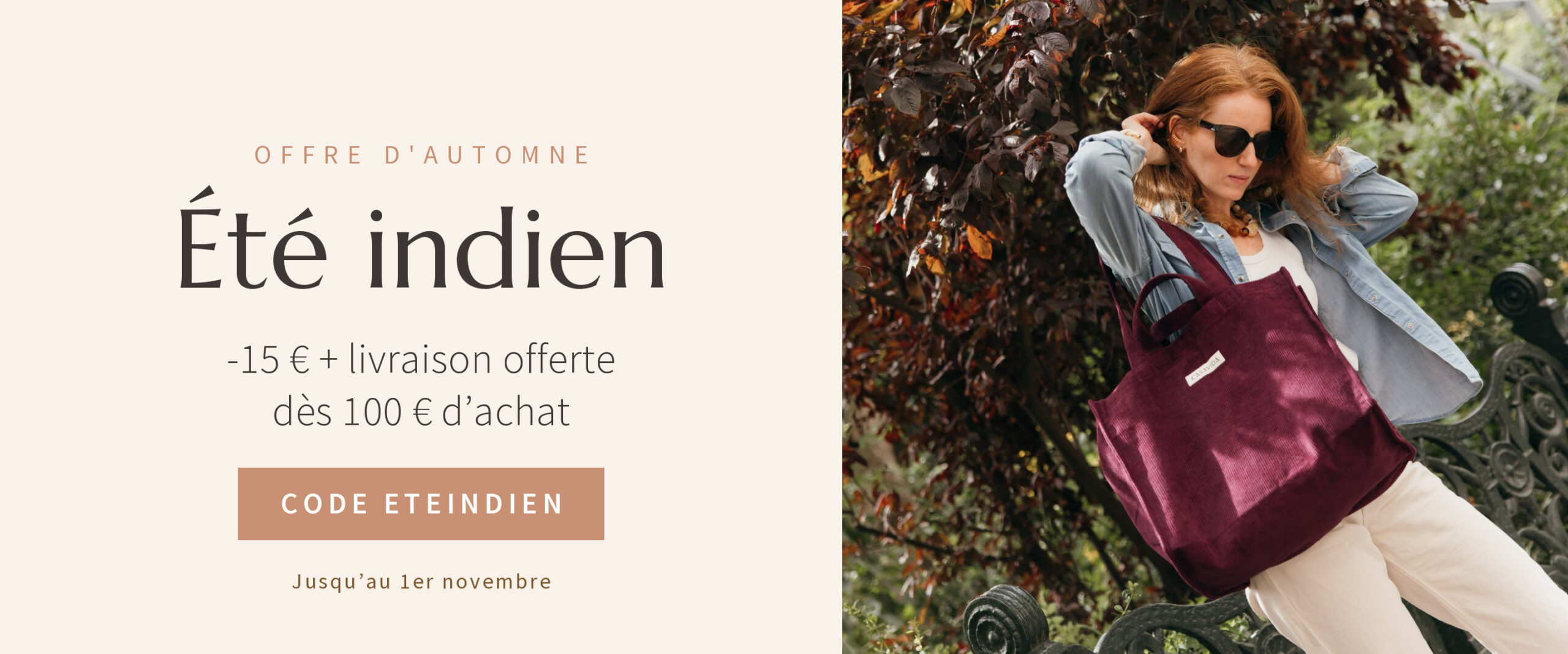 Été indien CASAVIDA : -15 € + livraison offerte dès 100 € avec le code ETEINDIEN – L'Irremplaçable Cabas Velours Aubergine